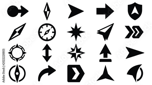 Black Navigation Arrows and Symbols on White Background