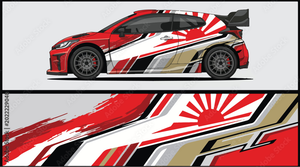 Obraz premium Red and white racing sports car.