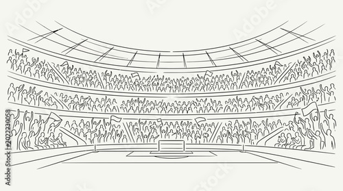 Cuadro en lienzo Hand drawn illustration of a large stadium filled with cheering sports fans