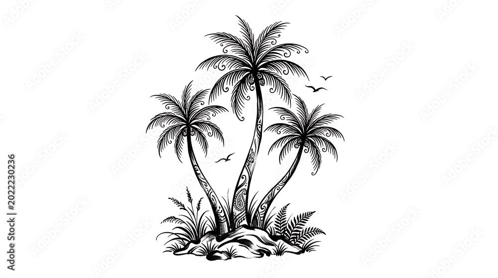 Fototapeta premium Tropical palm trees illustration