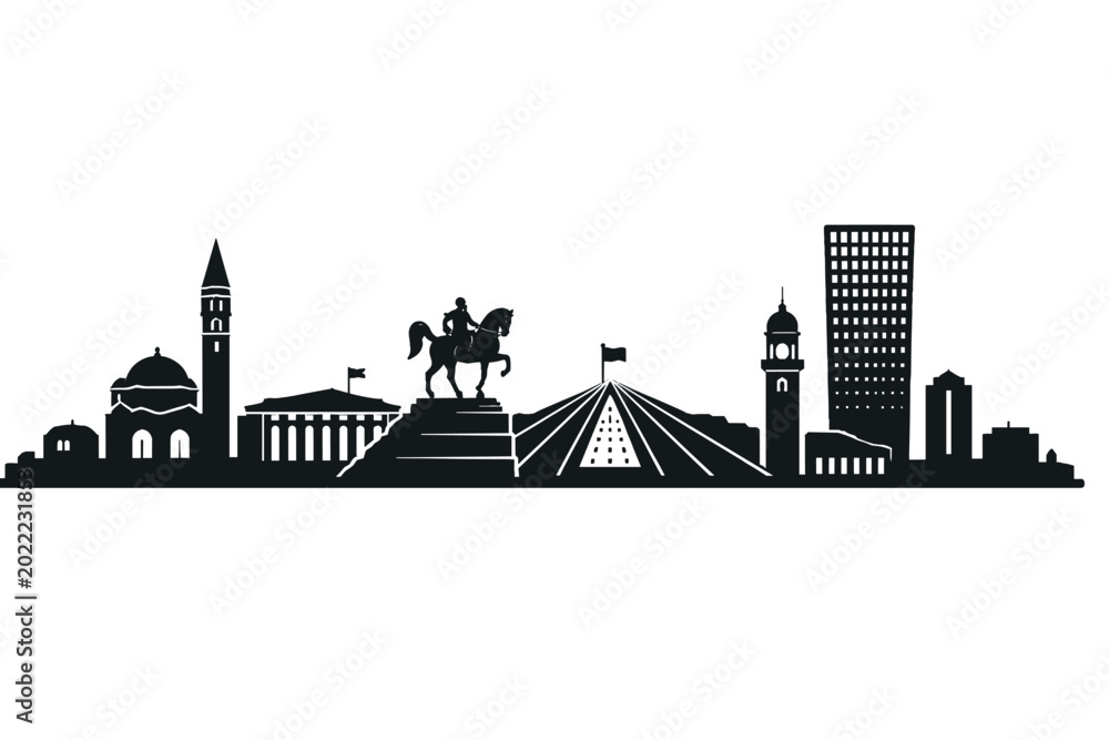 Obraz premium Tirana Skyline Silhouette Vector Illustration