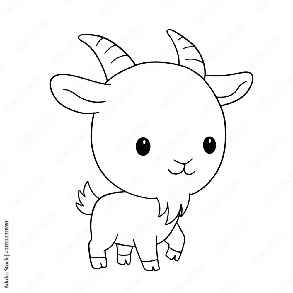 Obraz premium A cute cartoon illustration of a happy goat isolated on a white background, perfect for safari and zoo animal character vector art