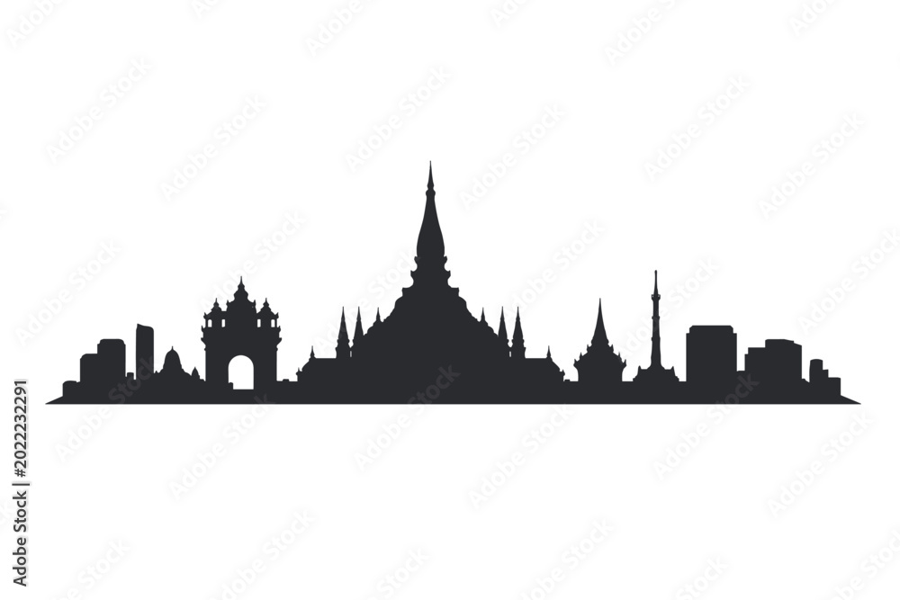 Fototapeta premium Vientiane Skyline Silhouette - Laos Cityscape