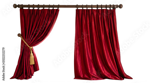 Elegant red curtains with golden tassel isolated on transparent background luxurious design transparent background