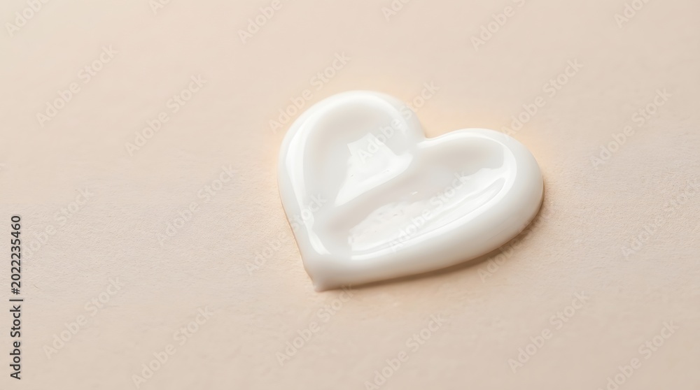 Obraz premium White Heart Shaped Skincare Cream Texture On Beige Background For Beauty Cosmetic Moisturizer Wellness And Self Care Concept