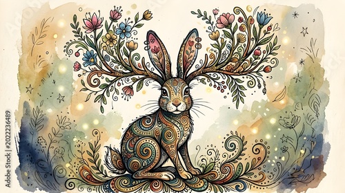 Floral rabbit illustration