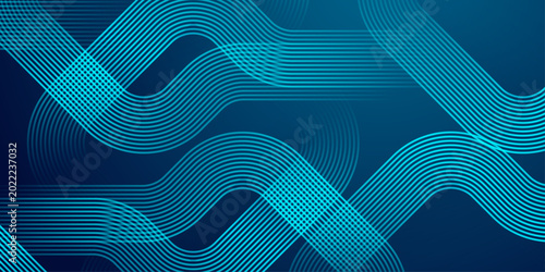 Bild auf Leinwand Abstract dark blue background with bright flowing cyan lines illustrating digital data transmission