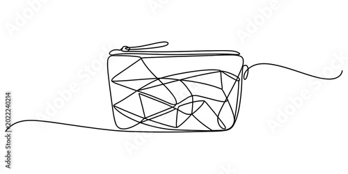 Obraz na plátne Continuous line drawing Geometric wireframe pouch, minimalist handbag, abstract