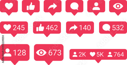Canvas Print Social Media Notifications Icon Set with Red Speech Bubble Counters for Like Hea