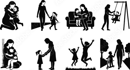 Fotografie Heartwarming mother and child silhouette collection featuring family love, paren
