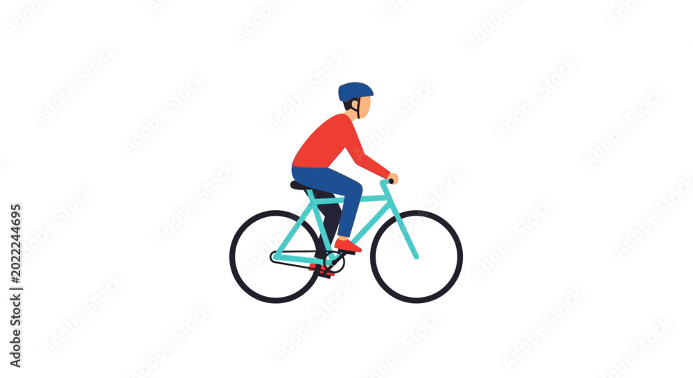 Obraz premium Man riding a bicycle with helmet, isolated on white background, flat vector illustration