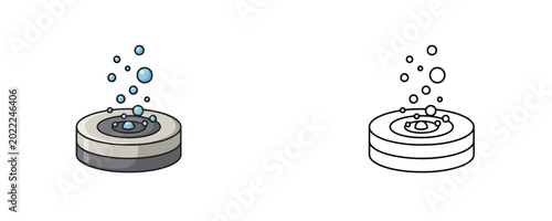 Billede på lærred Round air stone diffuser presented in flat color and black line styles with blue