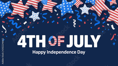 American Independence Day celebration with stars and confetti  4th of July