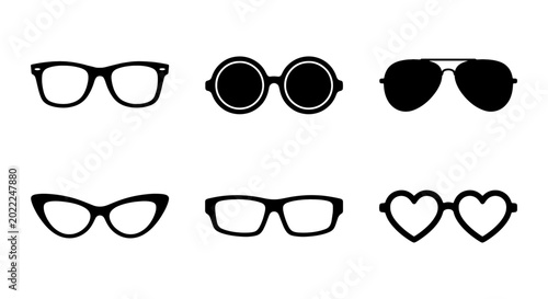 Fotografie Diverse Eyewear Collection, Six Styles of Glasses and Sunglasses, Vector Icons f
