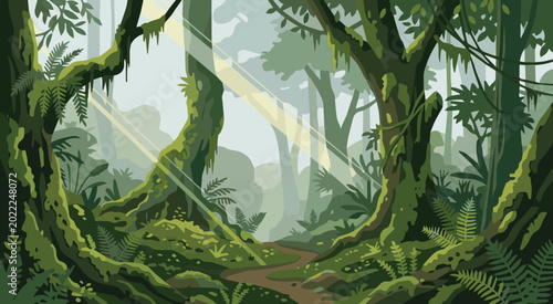 Lush Jungle Path Bathed in Sunlight