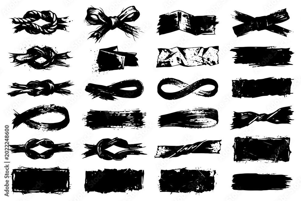 Obraz premium Grunge-style knot and brushstroke collection in black and white.