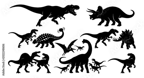 Foto Dinosaur Silhouettes Vector Pack: Prehistoric Creatures Collection, Jurassic Era