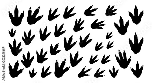 Konstfotografi Dinosaur Footprints Vector Set, Prehistoric Animal Tracks Collection, Jurassic E