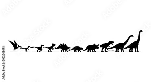 Foto Dinosaur Evolution Silhouettes, Prehistoric Reptile Lineup, Mesozoic Era Creatur