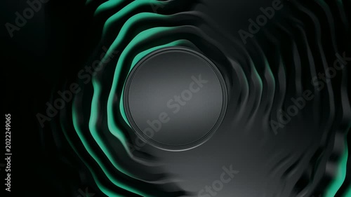 Abstract green and grey wavy lines background loop with central metallic circle copy space for logo 