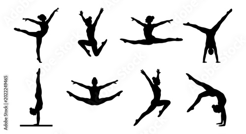 Foto Gymnastics Silhouettes Collection, Dynamic Poses Vector Set, Athletic Poses, Dan