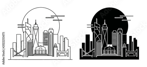 Canvas Print Modern Cityscape Silhouette, Urban Skyline Vector Art, Downtown Architecture, Bu