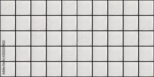 Billede på lærred White ceramic tile wall texture with black grout realistic 3d pattern