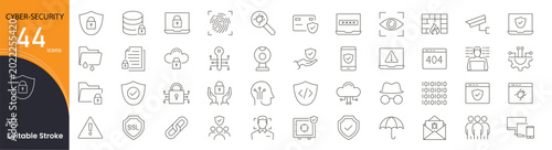 Tableau sur toile Cyber security icons set representing data protection, firewall, encryption, hacking prevention, secure network, privacy, authentication and digital safety