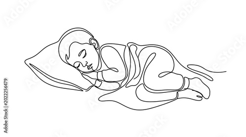 Canvastavla Continuous one line drawing of a sleeping baby on a pillow.