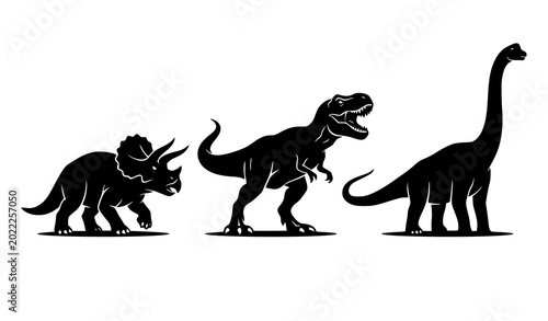Bild auf Leinwand Black Dinosaur Silhouette Vector Set with Prehistoric Extinct Species Icons
