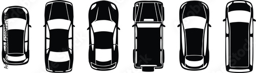 Tableau sur toile Car silhouettes from top view set featuring sedan sports car suv and hatchback m