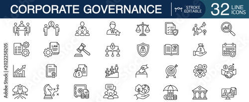 Quadro em tela Corporate governance and business ethics line icon set