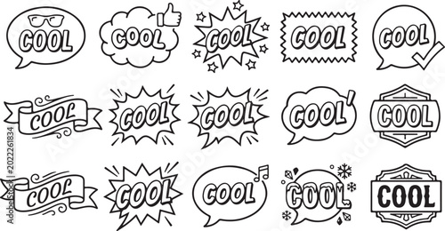Foto Cool word comic speech bubble collection hand drawn sketch style vector