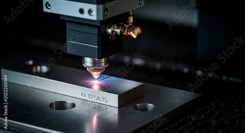 Extreme macro high power industrial laser engraving serial number solid titanium.