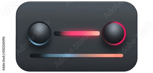 Modern black audio mixer control panel with illuminated knobs and sliders