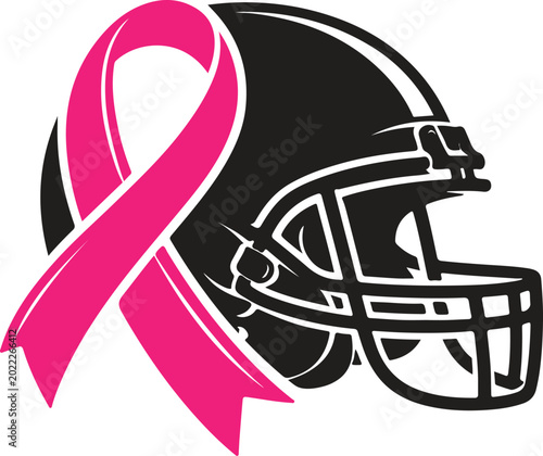 Breast Cancer Awareness American Football Helmet with Pink Ribbon Vector Illustration