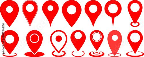Foto Red Map Location Pin Icon Set – GPS Marker and Navigation Pointer Collection Vec