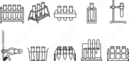 Foto Laboratory equipment set with test tubes racks beakers and stand for science experiments on transparent background