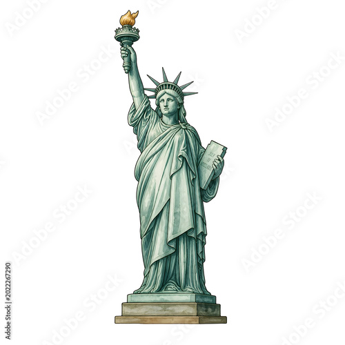 Statue of Liberty is in New York City. She holds a torch in her right hand and a tablet in her left hand. The statue represents freedom and serves as a landmark for visitors