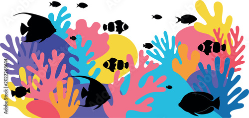 Colorful coral reef with fish illustration