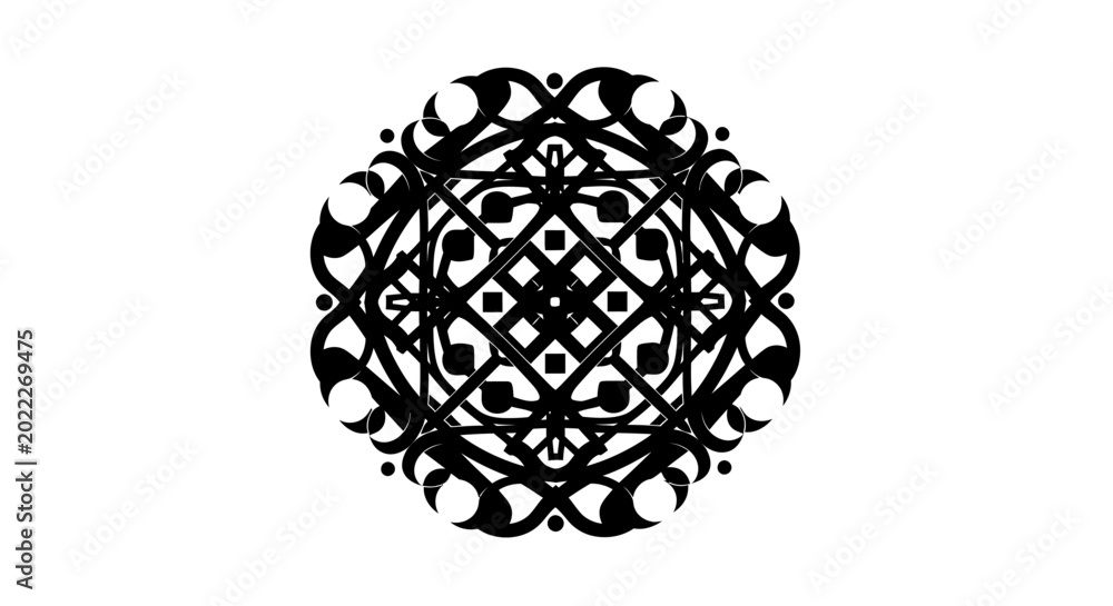 Fototapeta premium Black and white intricate circular ornamental mandala design.