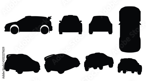 Canvas Print Mini and Subcompact Car Silhouette Set — Side, Front, Top and Multiple Views, Is