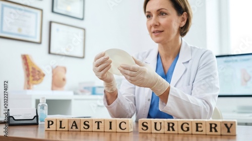 Female doctor talking about plastic surgery in her medical office illustration