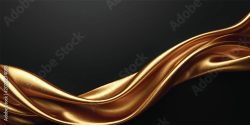 Abstract golden silk and blue satin background with dynamic waves and artistic light curves on a futuristic black texture wallpaper design