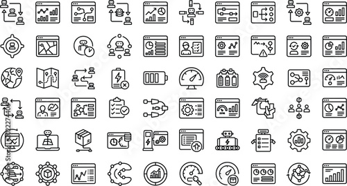 Canvas-taulu Subscription analytics workflow outline icon collection with billing automation