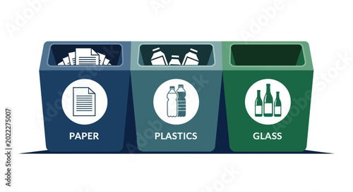 Foto Recycling Bins for Paper, Plastics, and Glass - Eco-Friendly Waste Sorting