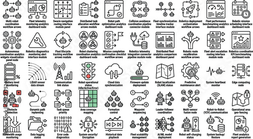 Photos Robotics fleet management outline icon set with autonomous navigation telemetry