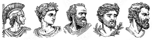 Obraz na płótnie Roman soldier and Greek philosopher portraits in vintage engraving style