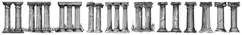 Fotografie Classical greek and roman architectural columns set in vintage line art style