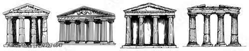 Fotografie Ancient Greek temples and classical architecture facades in vintage engraving st